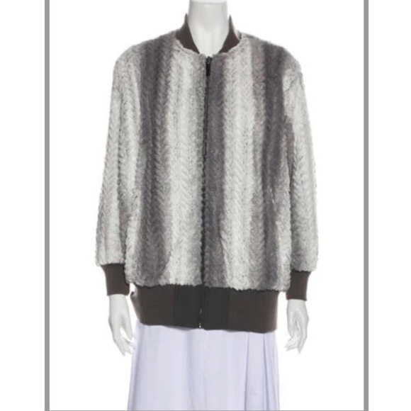 NWT A by Adrienne Landau Faux Fur Reversible Bomber Jacket in Grey Size XS - Picture 1 of 10